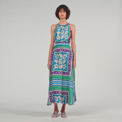 Jade Floral Print Maxi Dress Green / Purple