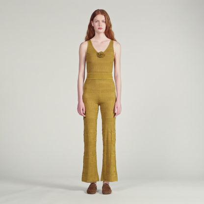 Milan Pointelle Knit Trousers Olive