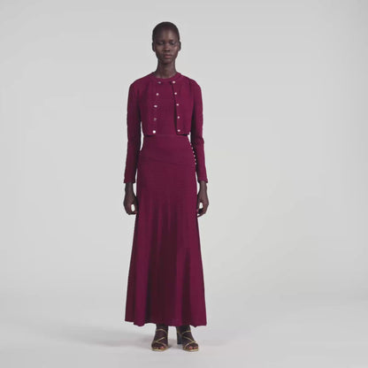 Sam Cropped pointelle knit cardigan Bordeaux