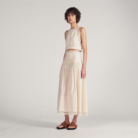 Bruna Cotton Crop Top With Lace Trim Light Pink