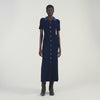 Julietta Denim Collar Knit Maxi Dress Navy Blue