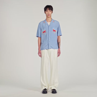 Horse Shirt Ss Embroidered Horse Loose-Fit Shirt Chambray