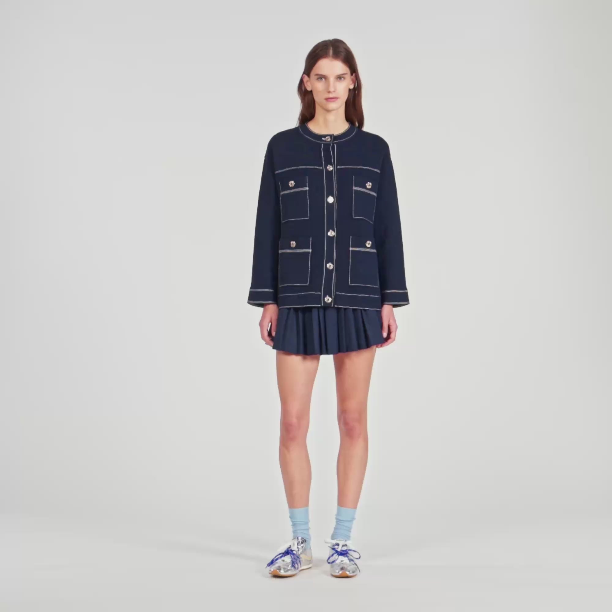 Brooklyn Contrast Stitch Cardigan Navy Blue