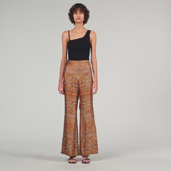Bandana Print Floaty Trousers Brown Black