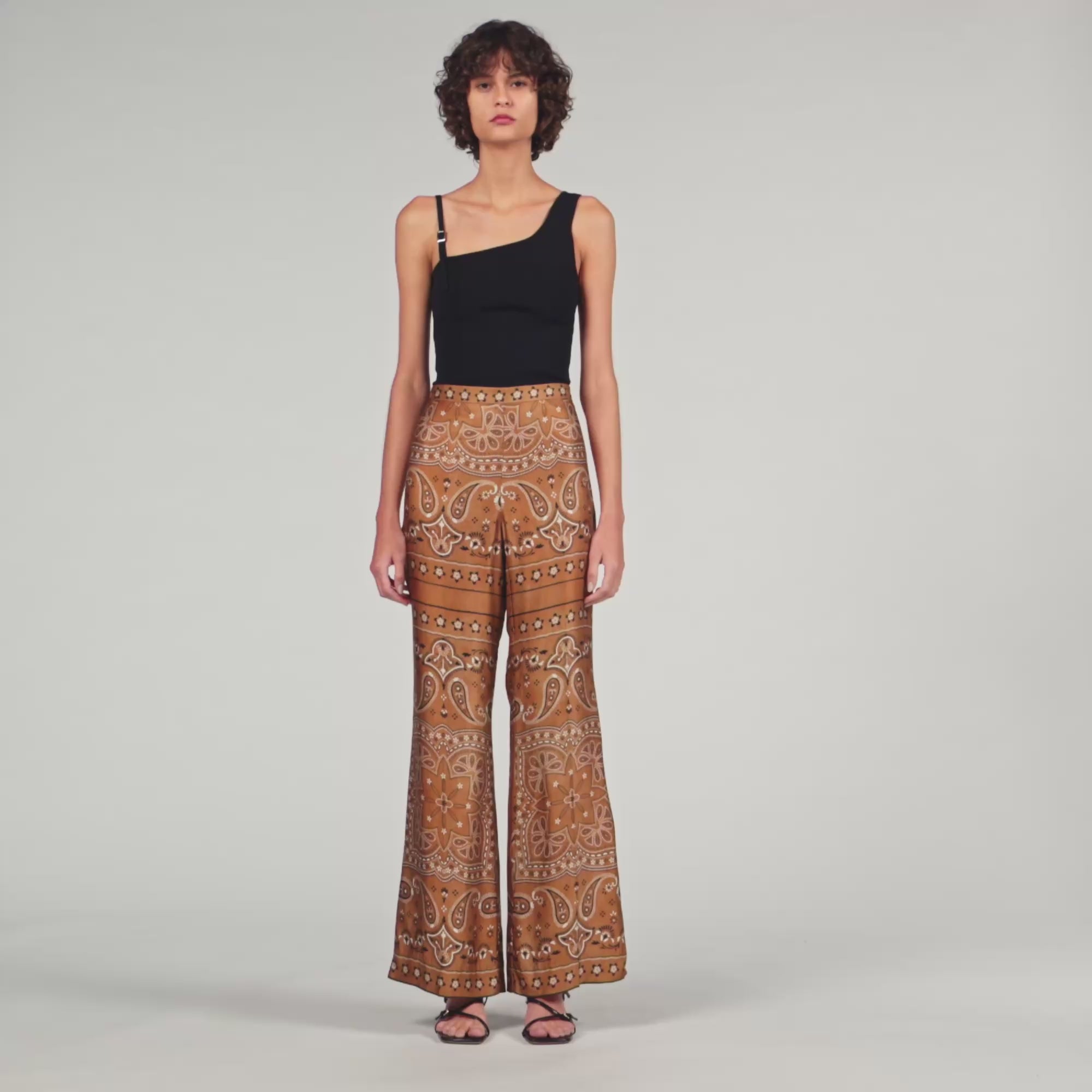 Bandana Print Floaty Trousers Brown Black