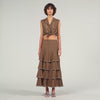 Long Ruffled Rhinestone Skirt Brown