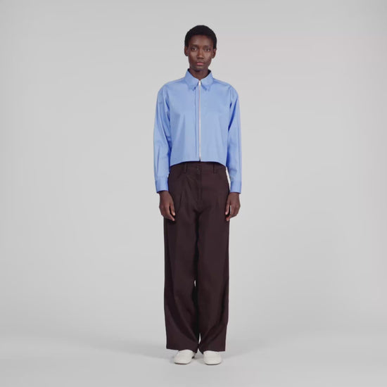 Julianna Cropped Logo Zip Cotton Shirt Blue