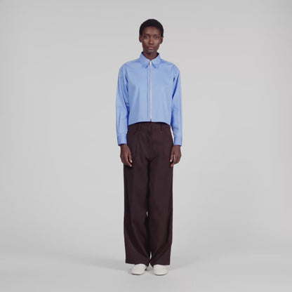 Julianna Cropped Logo Zip Cotton Shirt Blue