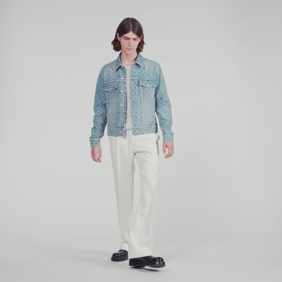 Cross Sanded Trucker Square Cross Denim Jacket SKY BLUE