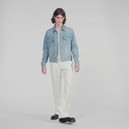 Cross Sanded Trucker Square Cross Denim Jacket SKY BLUE