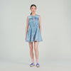 Riri Short Beaded Rhinestone Denim Dress Blue Jean