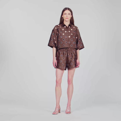 Jupiter Denim Shirt with Rhinestones Brown
