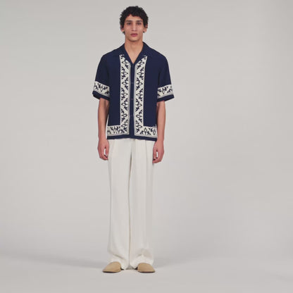 Amalfi Shirt Mc Contrast Print Loose-Fit Shirt Navy Blue