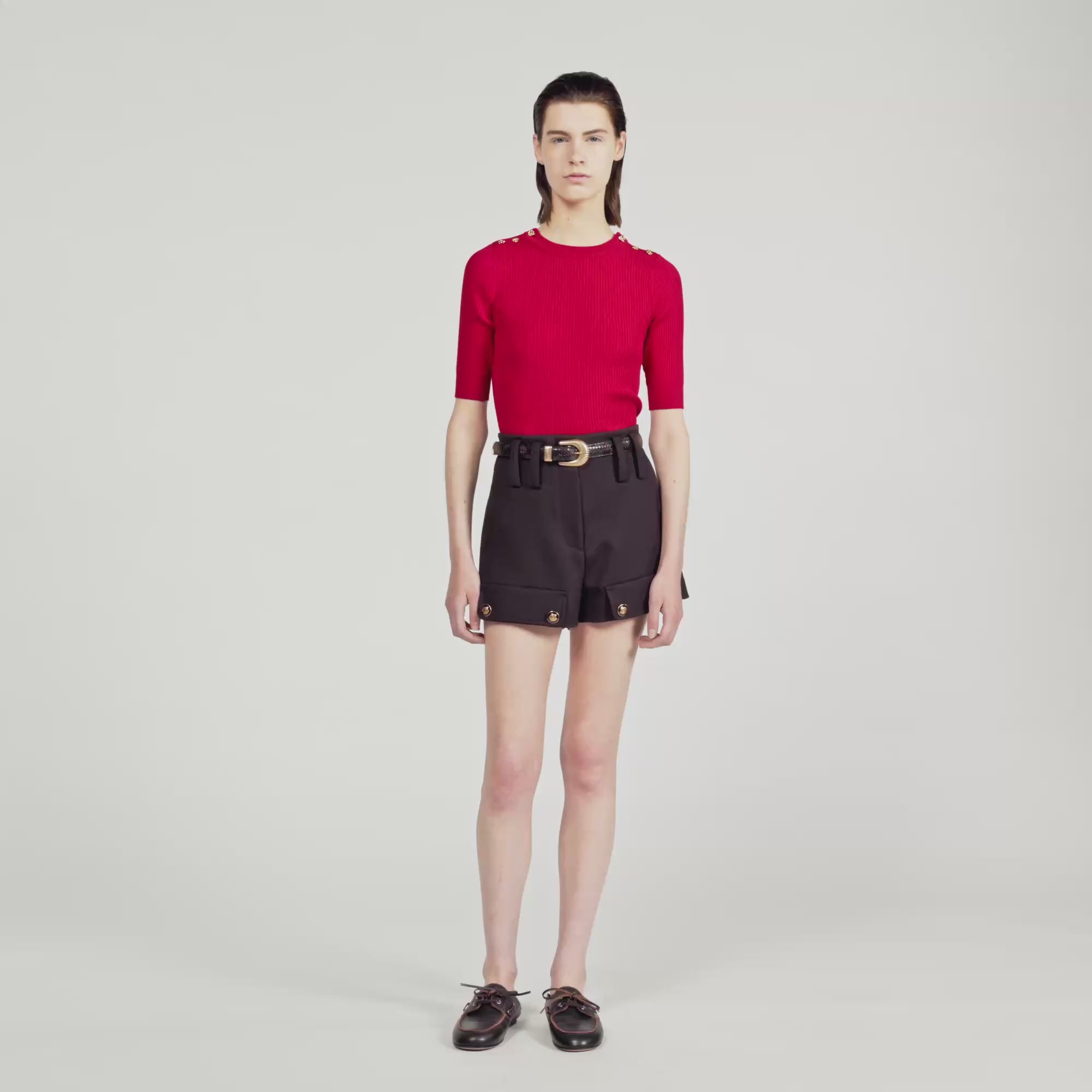 Victor Short-Sleeve Ribbed Jumper Red