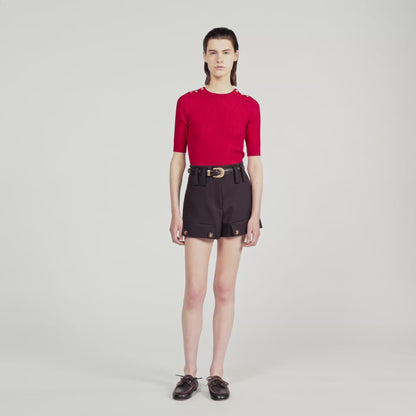 Victor Short-Sleeve Ribbed Jumper Red