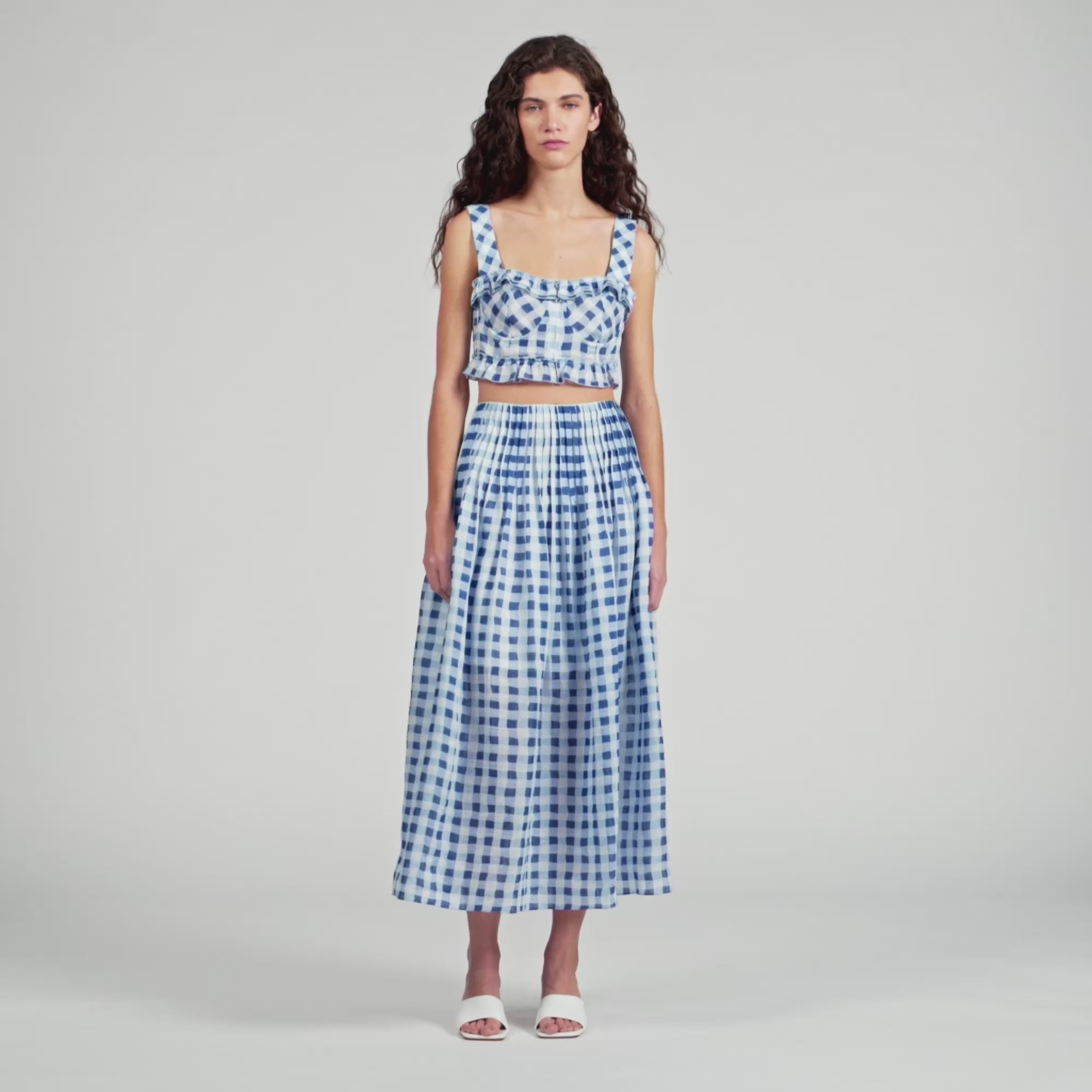 Poppy Long Gingham Linen Skirt BLU / WHITE