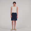 Linen Short Elastic Waist Linen Shorts Navy Blue