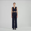 Pernault Rhinestone Striped Trousers Navy Blue