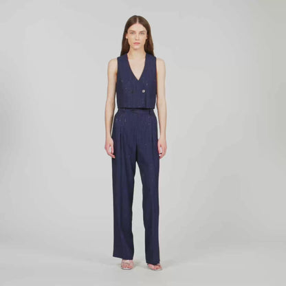 Mabillon Striped sequin trousers Dark Navy