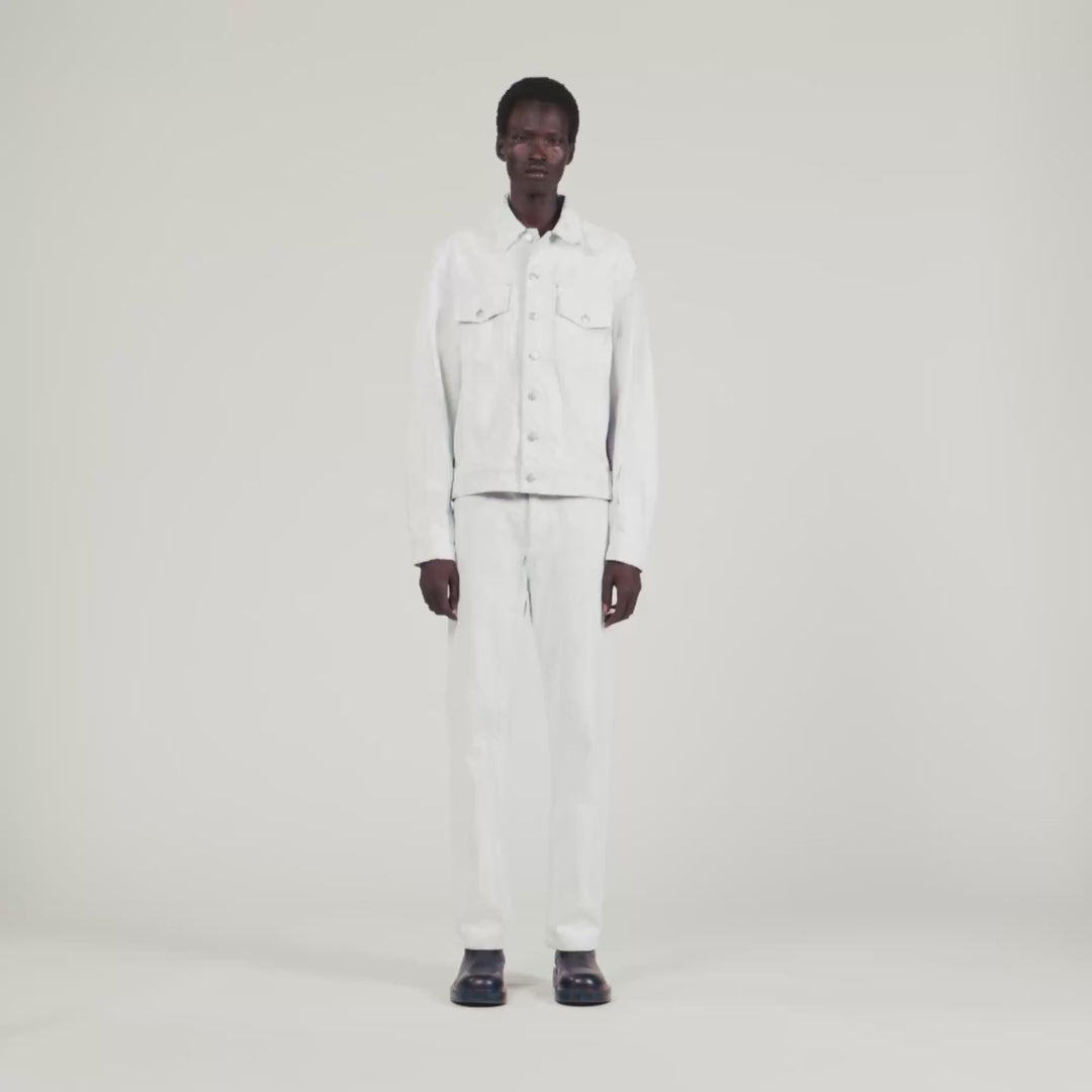 Trucker Crackled White Cracked Coated Denim Jacket White