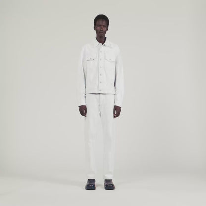 Trucker Crackled White Cracked Coated Denim Jacket White