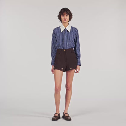 Eulalie Check Shirt With Tie Blue / Black