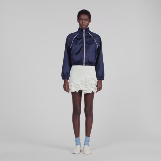 Lizy Embroidered Cropped Satin Jacket Navy / Black