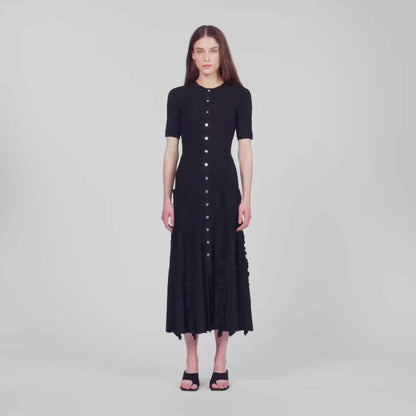 Pietrarosa Knit maxi dress with ruffles Black