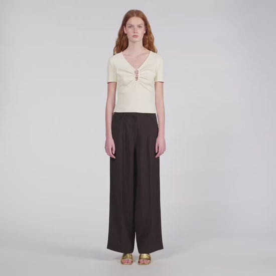 Thalia Jewelled Cropped Cotton T-Shirt Ecru