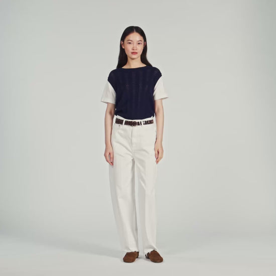 Artemia Pointelle Knit Jumper NAVY BLUE