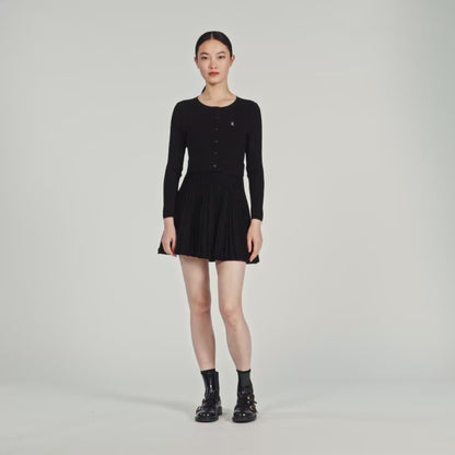 Ruby Pleated Knit Short Dress Black