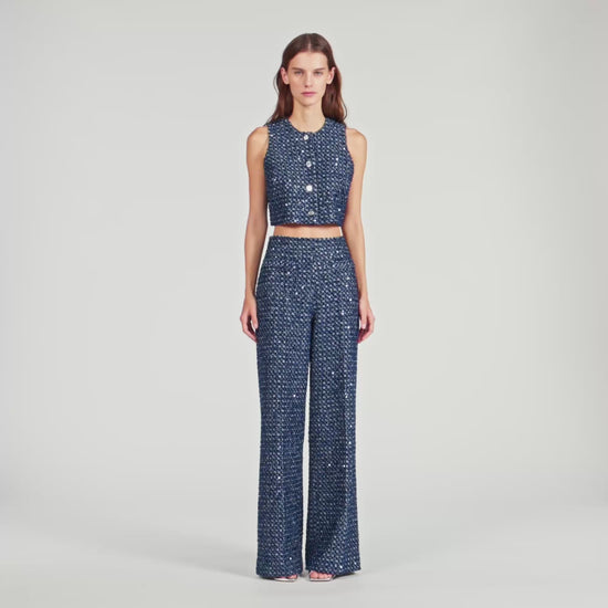 Bill Sequin Trousers Navy Blue