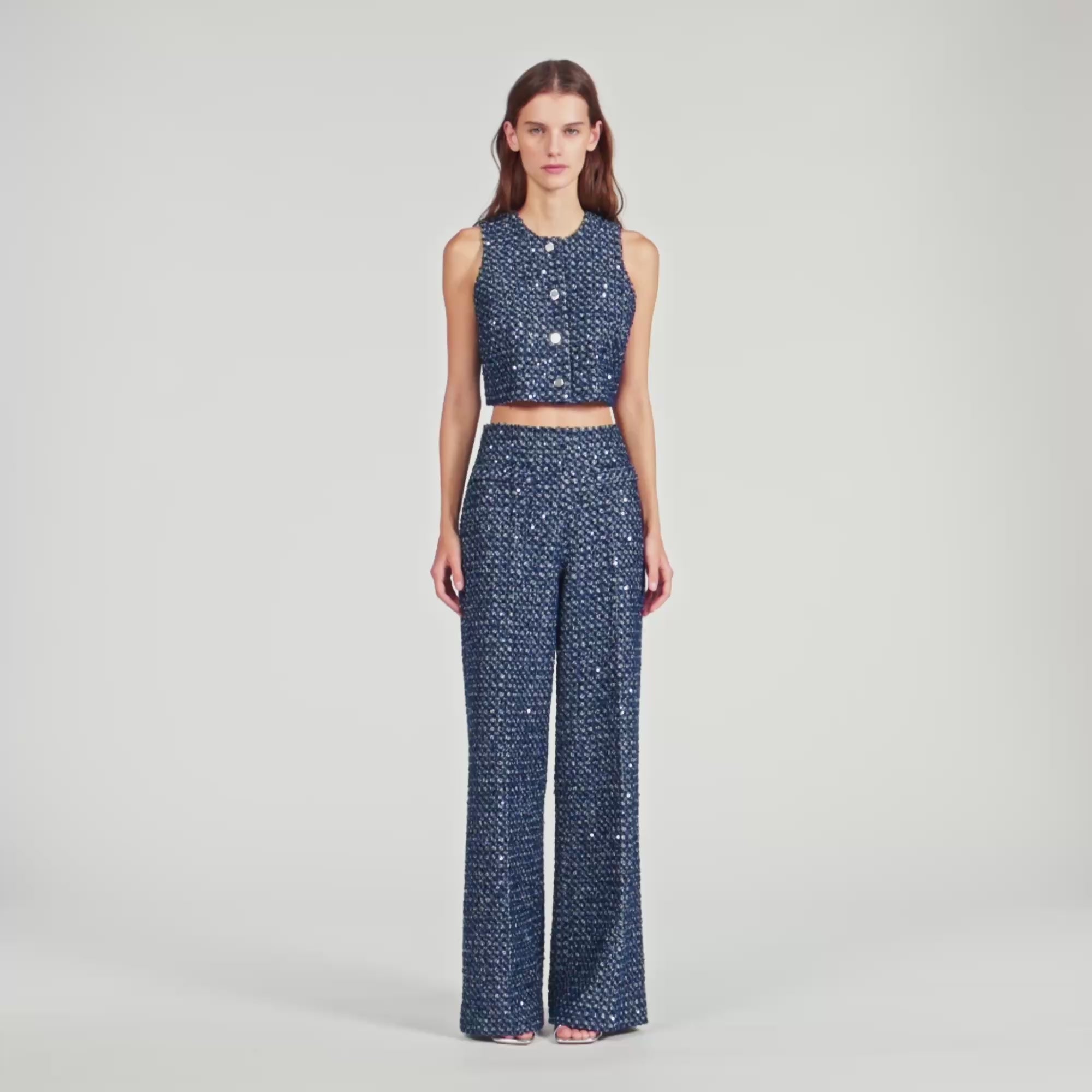 Bill Sequin Trousers Navy Blue