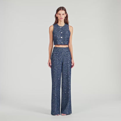 Bill Sequin Trousers Navy Blue