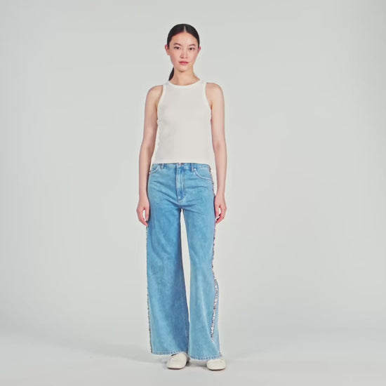 Calix Faded Straight-Leg Rhinestone Jeans Blue Jean