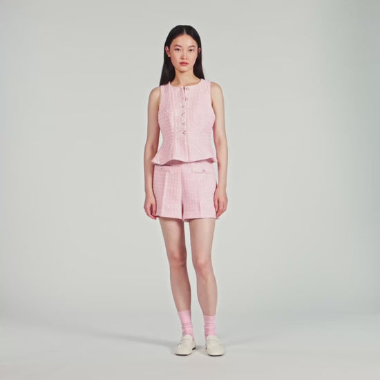 Demilys Sequin Check Tweed Shorts Pink