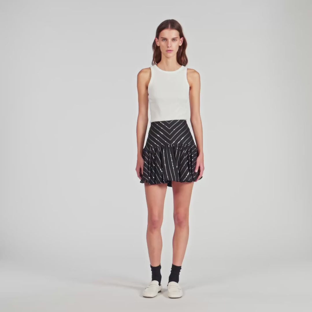 Jaima Short Striped Sequin Skirt Black / White