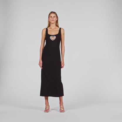 Sienna Rhinestone Heart Maxi Dress Black