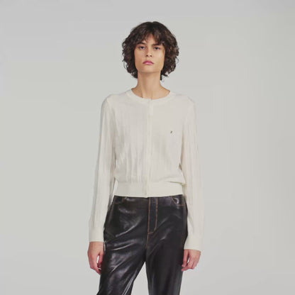 Aurel Cropped check stitch cardigan Ecru