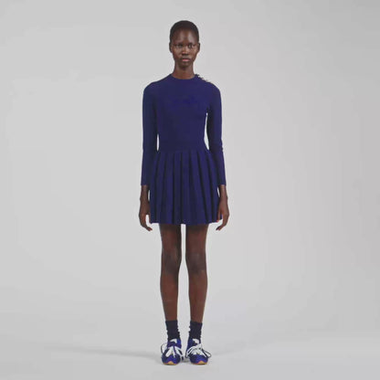 Velia Short knit dress with buttons Navy Blue