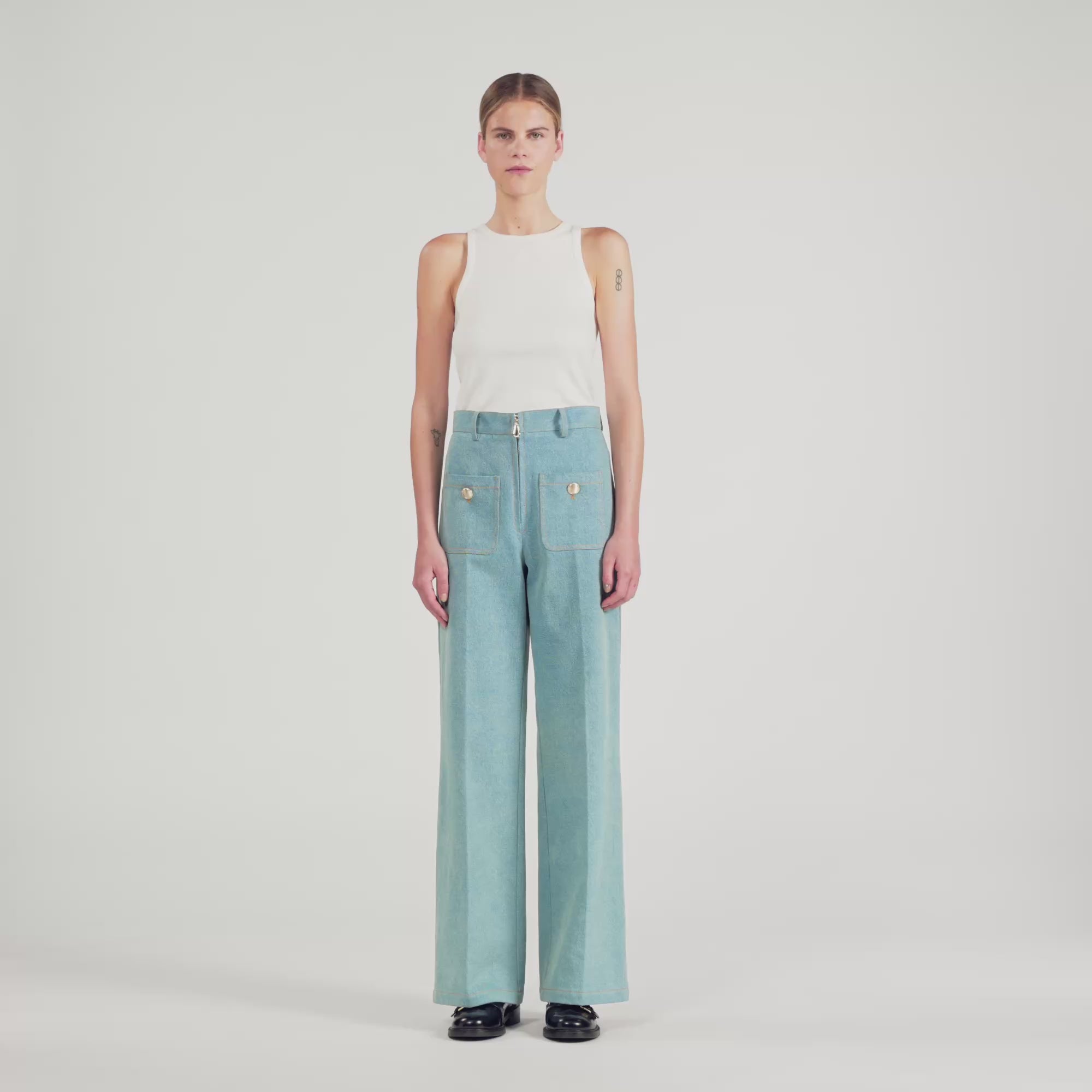 Eliam Faded High-Rise Wide-Leg Jeans Blue Jean