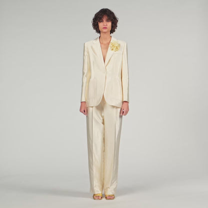 Satin Jacket With Flower Detail Cream