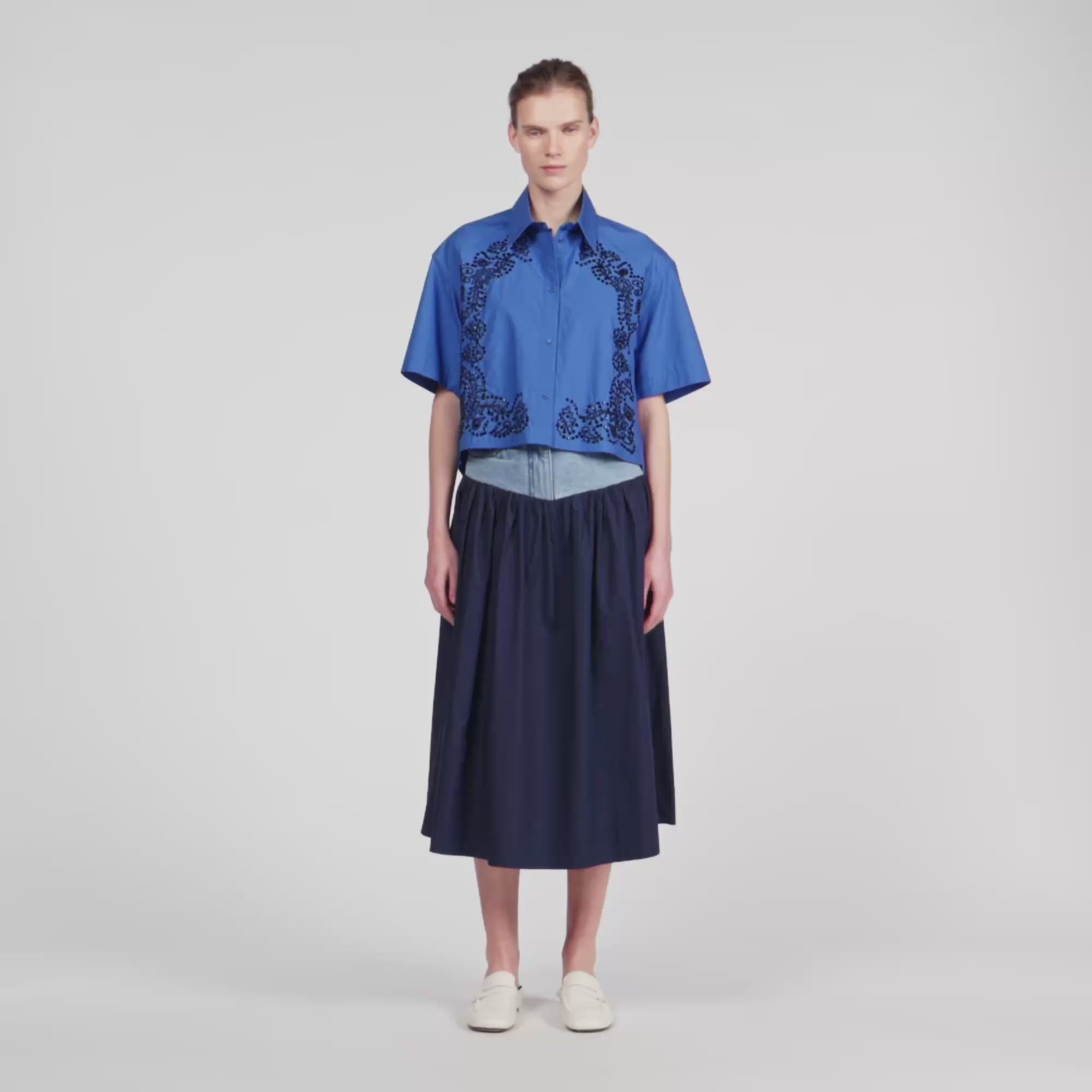 Eliora Embroidered And Beaded Shirt BLUE