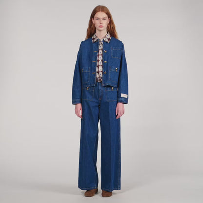 Dallas Statement Button Denim Jacket Deep Blu