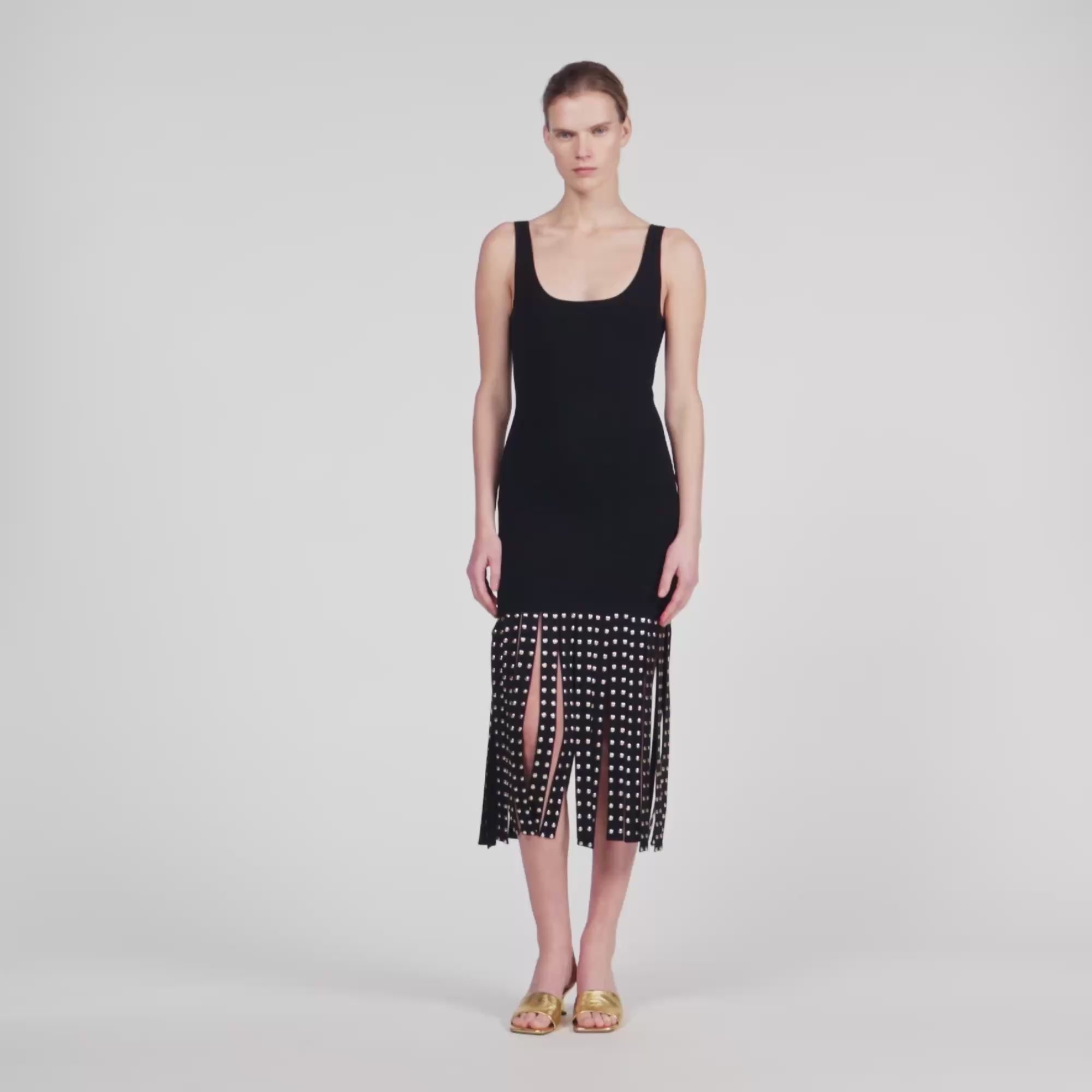 Fringed Knit Maxi Dress Black