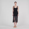 Fringed Knit Maxi Dress Black