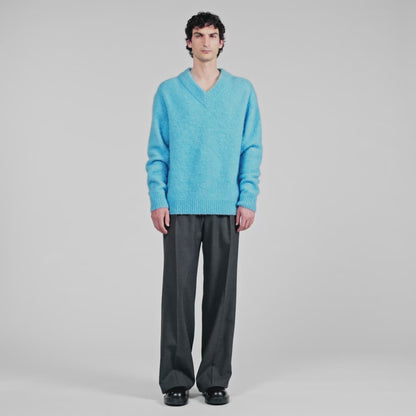 Antonio Pull V-Neck Long-Sleeve Jumper Turquoise