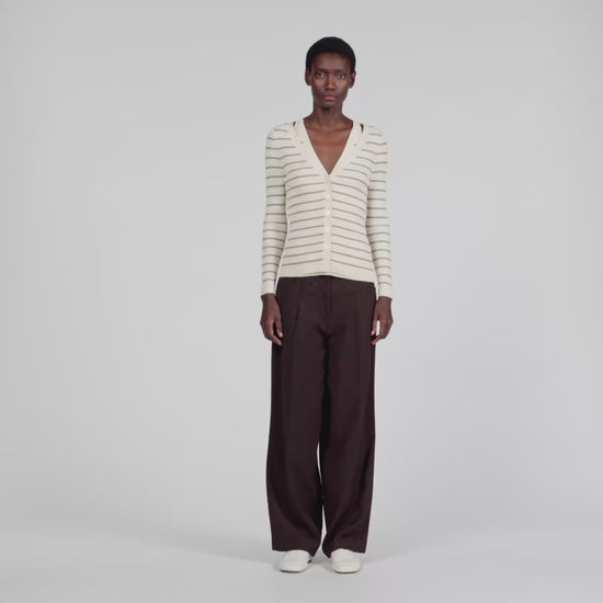 Gabri Striped Ribbed Cardigan ECRU / BROWN