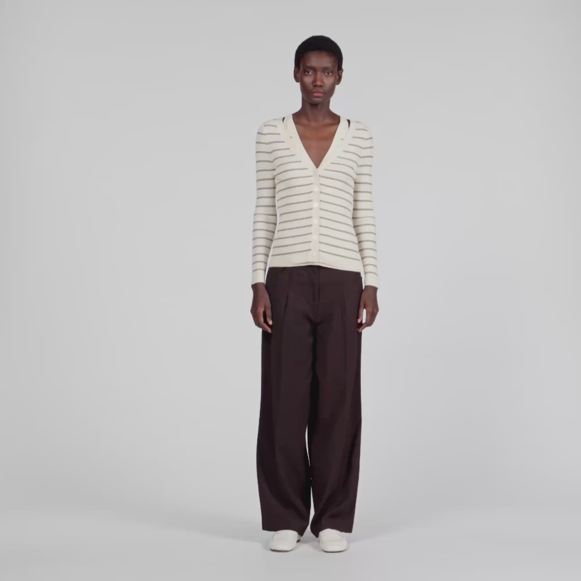 Gabri Striped Ribbed Cardigan ECRU / BROWN