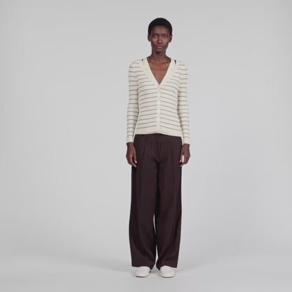 Gabri Striped Ribbed Cardigan ECRU / BROWN